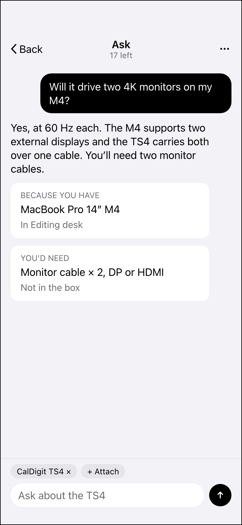 Ask: one sentence back, then cards for the thing you have and the thing you would need