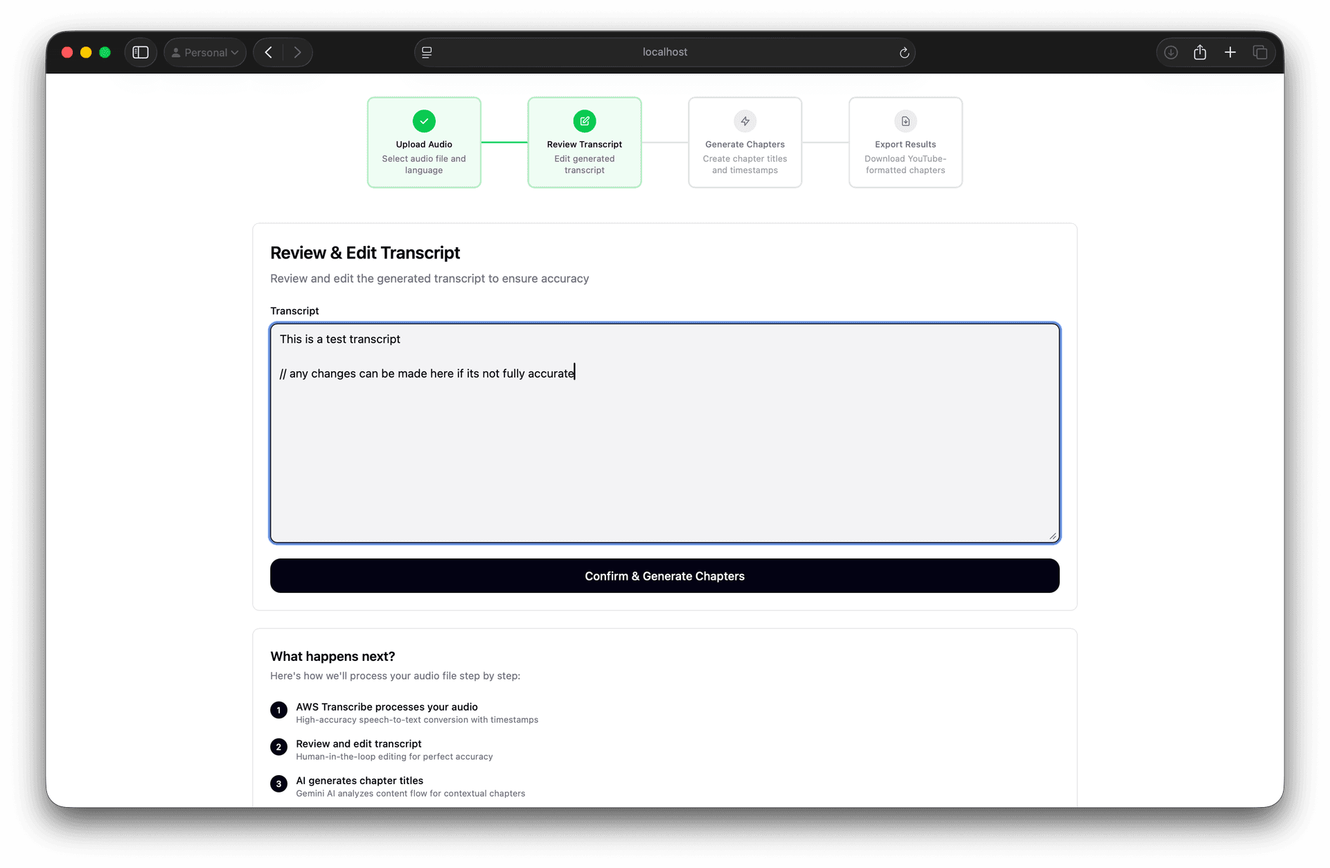 Human-in-the-loop Transcript Editor