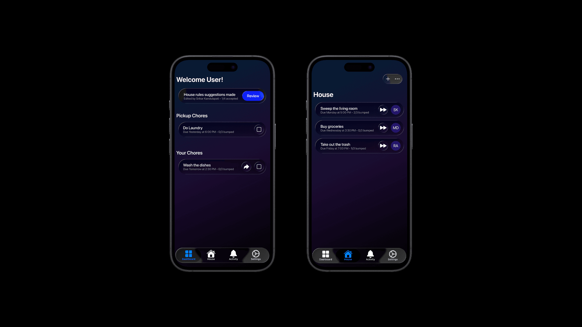 House Rules key feature screens
