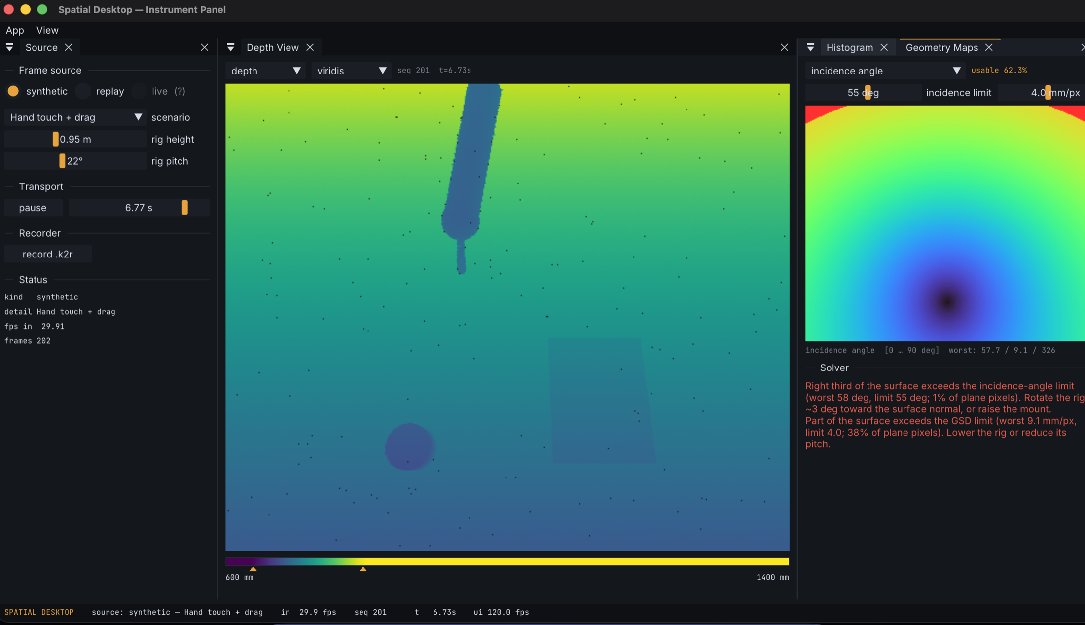 KV2GUI geometry maps panel showing per pixel constraint maps